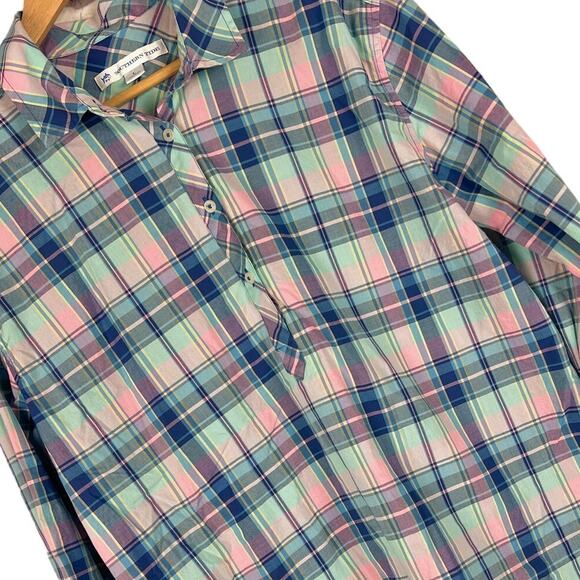 SOUTHERN TIDE Women's L Multicolor Plaid Popover Lightweight Preppy Button Shirt - Picture 1 of 10